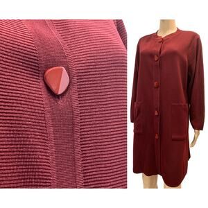 Exclusively Misook Burgundy Long Ribbed Cardigan Sweater Coat | PL
